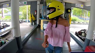 Cute Thai amateurish teen girlfriend go karting and recorded on video after